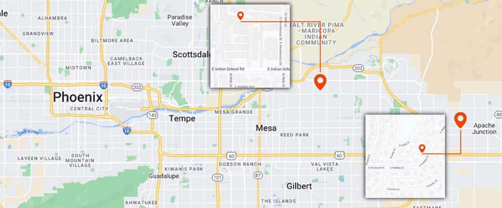 Map Of Arizona Showing Stabley Home Entertainment's 2 Locations